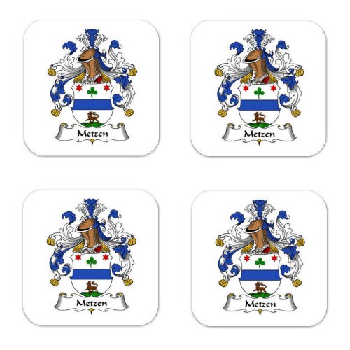 Metzen Family Crest Square Coasters Coat of Arms Coasters - Set of 4