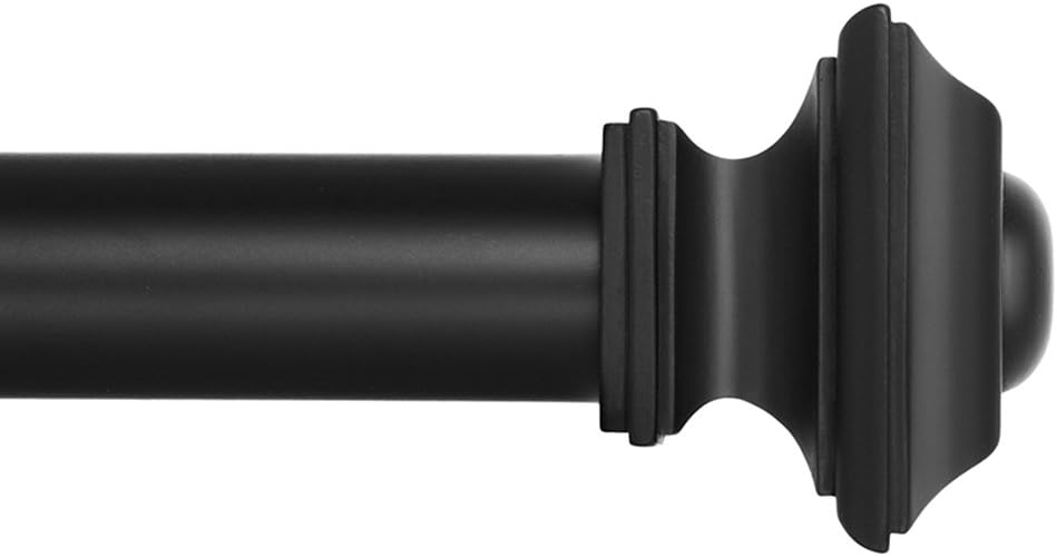 Square Designed Style Window Side Curtain Rod, 1 1/8 inch Diameter. 16 to 28 Inch - Black