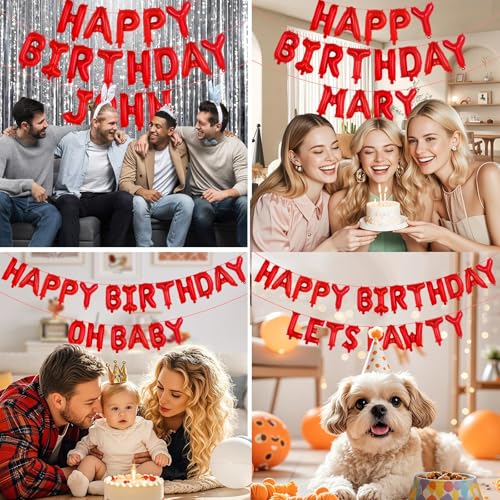 Image of 65 Pcs Red Happy Birthday Balloons, 2 Sets A-Z Red Letters Foil Balloons,16 Inch Personalized Name Happy Birthday Banners for Wedding Baby Shower Anniversary Party Decorations