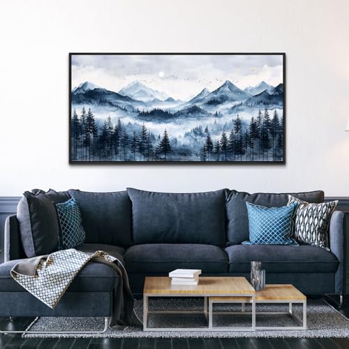 ERQINHUA Black Framed Canvas Wall Art For Bedroom Large Wall Decor For Living Room Modern Office Home Decorations Printed Misty and Fog Forest Painting Mountain Landscape Wall Aesthetics 24x48 In