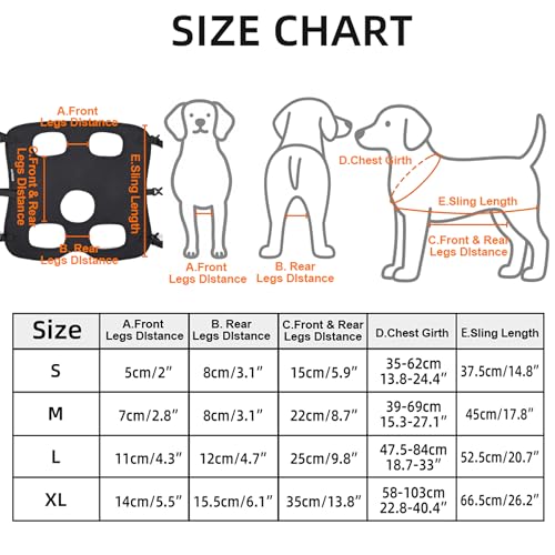 Hundegeschirr zum Heben, Ganzkörper-Tragetuch mit Griff, Ganzkörperunterstützung für Hunde, Beinstütze, verstellbar, einziehbar, atmungsaktiv, Hebegeschirr (XL)
