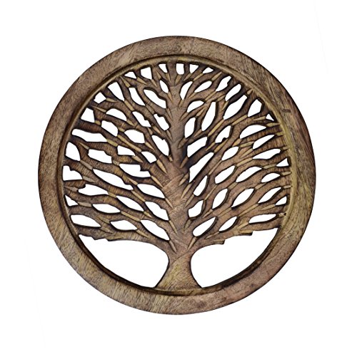 Purpledip 10784 Dessous de plat en bois sculpté en forme d’« Arbre de vie » pour table de salle à manger, cuisine