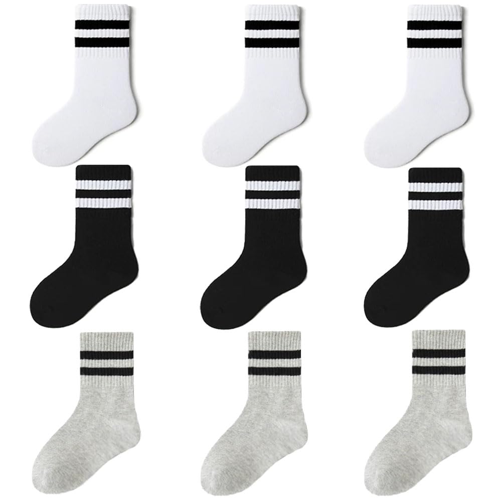 FedMois Calcetines de Deporte Algodón Calcetines para Uniforme Escolar de Niños Niñas Infantiles (Pack de 9 Pares)