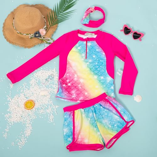 GRACE KARIN Girls 2-Piece Rash Guard Set Long Sleeve Swimwear with Hairband 5-12Y3