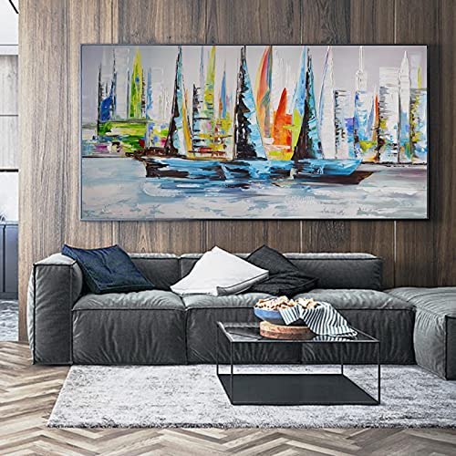 Pintura sobre lienzo de mar para decorar la sala de estar con un paisaje colorido moderno