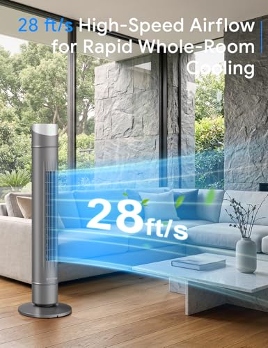 Image of ZAFRO Smart Tower Fan for Bedroom,120 Oscillating Fans that Blow Cold Air | 28ft /s High-Speed 12 Speeds 4 Modes Upgraded DC 22dB Ultra Quiet,App /Voice Control,Standing Fan with 12H Timer,42Inch,Grey