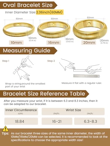 KeyStyle Bangle Bracelets for Women, Stainless Steel Stretch Bracelet Flexible Wide Link Chain Gold Wristband GoldChic Twisted Jewelry, 10mm, 16mm, 20mm3