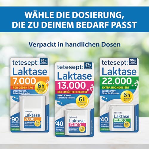 tetesept Laktase 13.000 – 1 Dose à 40 Stück – Laktasetabletten bei Laktoseunverträglichkeit – Nahrungsergänzungsmittel mit Sofortwirkung & 6h Langzeit-Depot 6