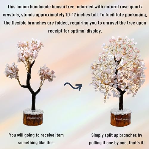 Image of Certified Rose Quartz Crystal Tree for Good Luck - Healing Crystals Money Tree for Wealth, Positive Energy at Home Office - Decorative Spiritual Gifts for Vastu, House Warming