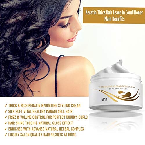 Vitamins Leave In Conditioner Cream - Indulgent Anti Frizz Conditioning For Curly Hair - Curl Defining Styling Detangler For Thick Coarse Natural Dry Damaged Hair (Keratin) #TOP4