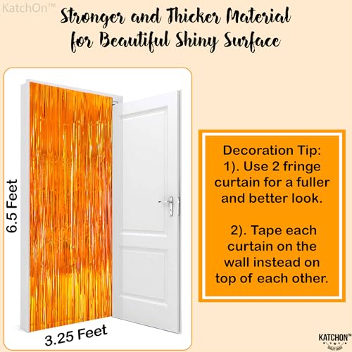 Image of KatchOn, Orange Fringe Backdrop - Pack of 2, Orange Foil Fringe Curtain for Basketball Party Decorations | Orange Birthday Decorations, Summerween Party Decorations, Sunset Party Decor Halloween