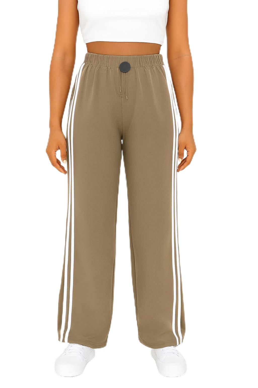 Women's Athletic Track Pants, White Side Stripes, Elastic Waist, Comfortable Summer Collection Casual Style, Loose Fit-picture-26