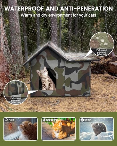 WHDPETS Katzenhaus Outdoor, Katzenhöhlen Für Draußen Winterfest Wasserdicht, Faltbare Wasserdicht Wetterfester Katzenhöhle Haustierhaus… – Ansicht 3
