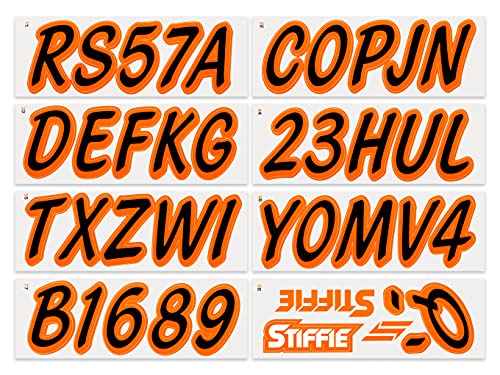 Image of Whipline Solid Black /Orange 3 inch Alpha-Numeric Registration Identification Numbers Stickers Decals for Boats & Personal Watercraft
