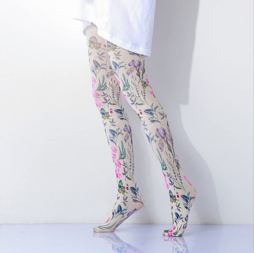 Image of Sahabowi Women Tights, Sheer High Waist Pantyhose, Vintage Control Top Stockings, Siwa opaque print1