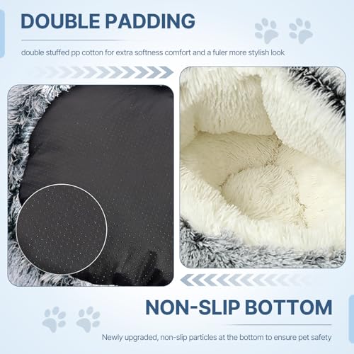 SUOXU Cat Bed Small Dog Bed,Plush Cover Self Warming Soft Calming Nest kitten Puppy Bed with Non-Slip Bottom Machine Washable for Under 7kg Small Pet Snooze Sleeping Indoor (Grey) - Image 3