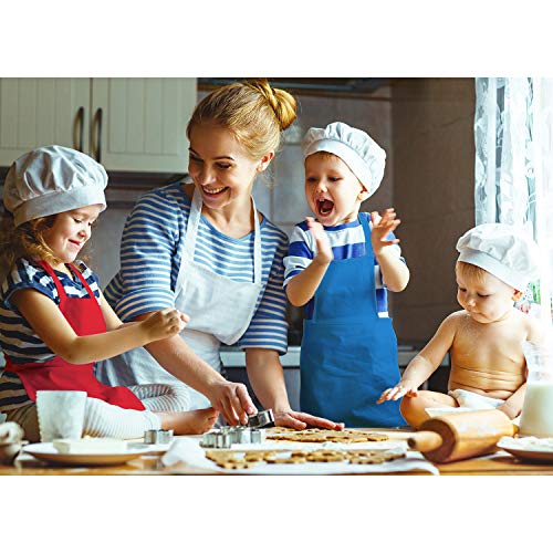Yaomiao 4 Pieces Kids Apron with Pocket Children Adjustable Chef Apron for Cooking Baking Painting (Green, Orange, Red, Blue M for 7-13 Age)