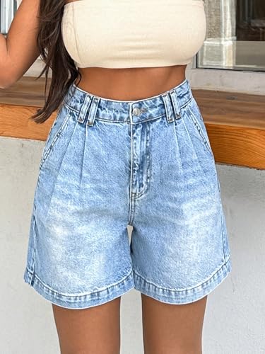 Image of Shasmi Girl's & Women's High Waisted Denim Shorts, 2025 Fashion Vintage Wash, Straight Cut (Short 234)