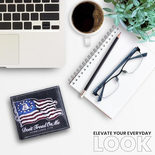 Li Bifold Wallet Vegan Leather Wallet - Don't Tread Flag Design Men Wallet Slim with top-flap 2 ID Windows, 7 cards, 2 side slots, 2 cash pockets - Timeless slim wallet with Gift Box4