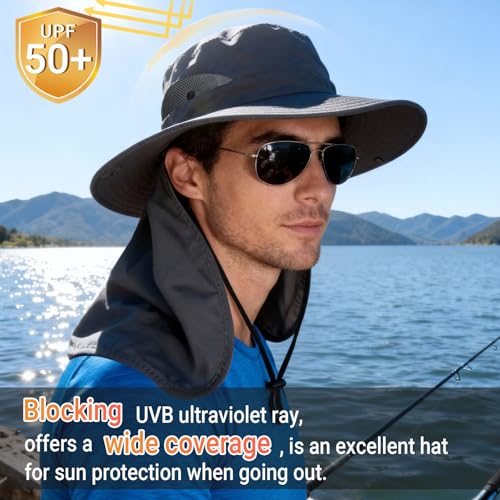 image for NPQQUAN Sun Hats for Men Women with Neck Flap UPF 50+ UV Protection Wi