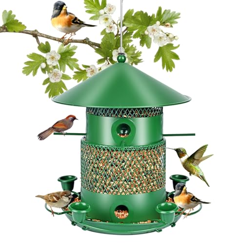 Mangeoire Oiseaux Exterieur Ø26cm Mangeoire Suspendue pour Oiseau, Extérieur Lanterne Oiseaux Imperméable, Résistante aux Intempéries Grande Capacité Distributeur à Graines pour Jardin (Vert-1)