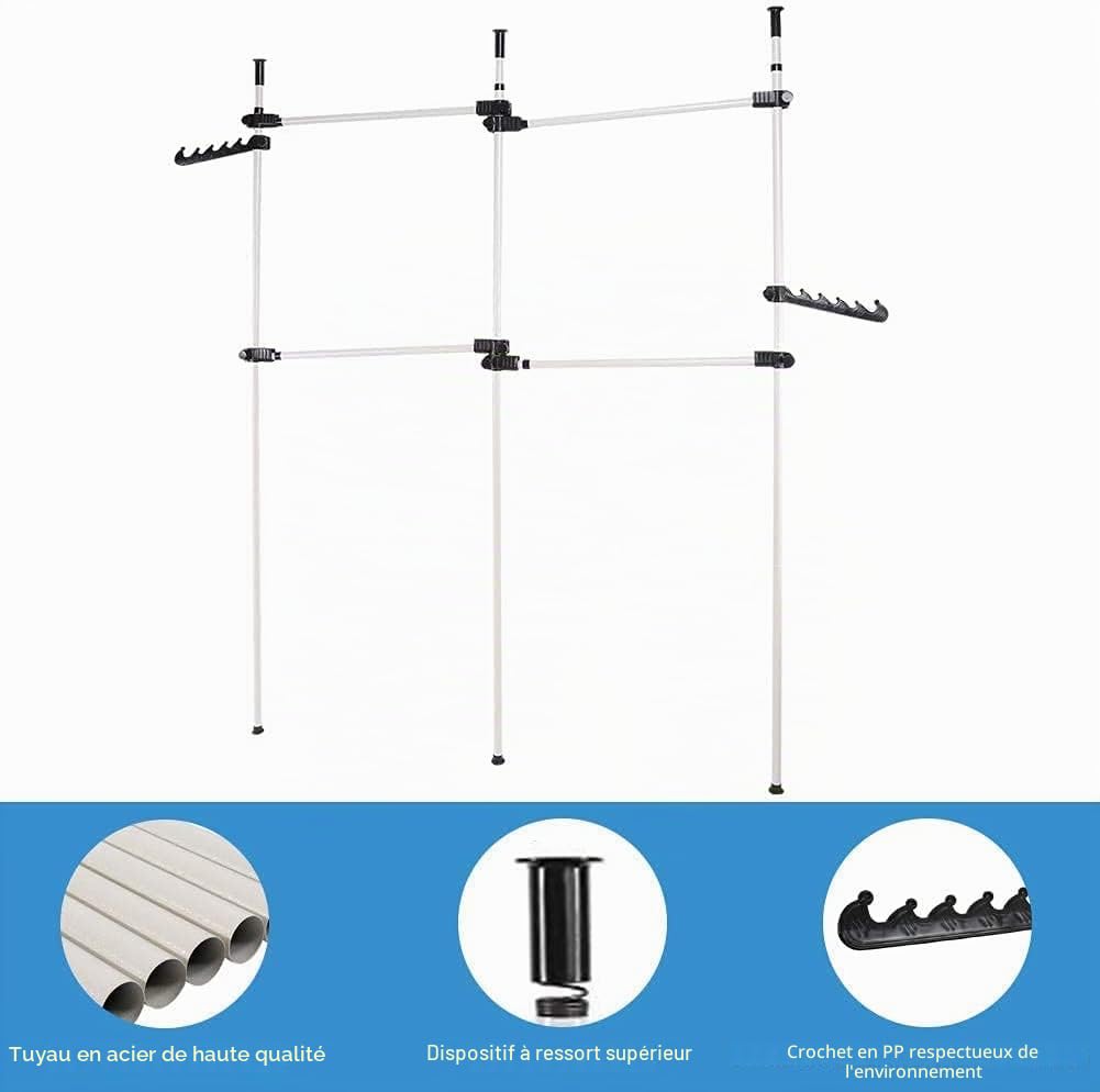 DIY Portant à vêtements Portable et très résistant, Porte-Manteau télescopique Organisateur de penderie de penderie Mobile Tringle et Barres en Acier Inoxydable, 3 Poles 4