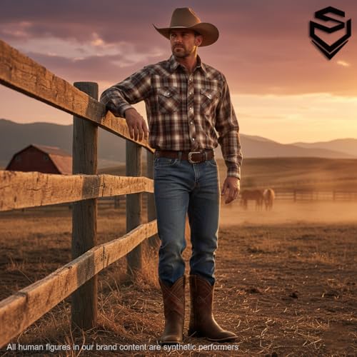 Image of SUREWAY Cowboy Boots For Men - Mens Square Toe Western Boot,Oil /Slip Resistant,Durable Fashionable Classic Pull on 10 Inch Boots Mid Calf Wellington Boots