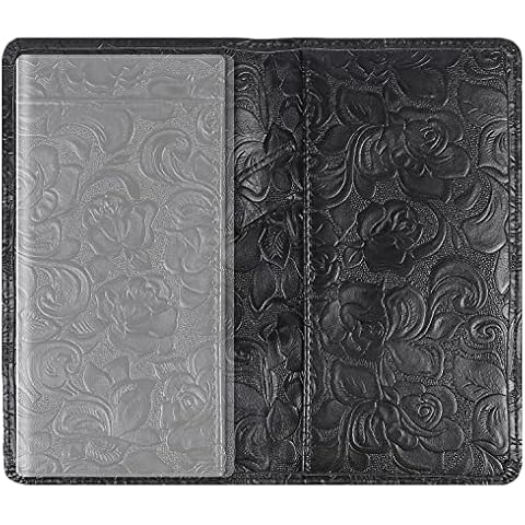 Sanlykate Leather Checkbook Cover for Men and Women, Check Book Case Card Holder with Free Divider, Standard Register Duplicate Checks with pen inserts, Black Flower Cover