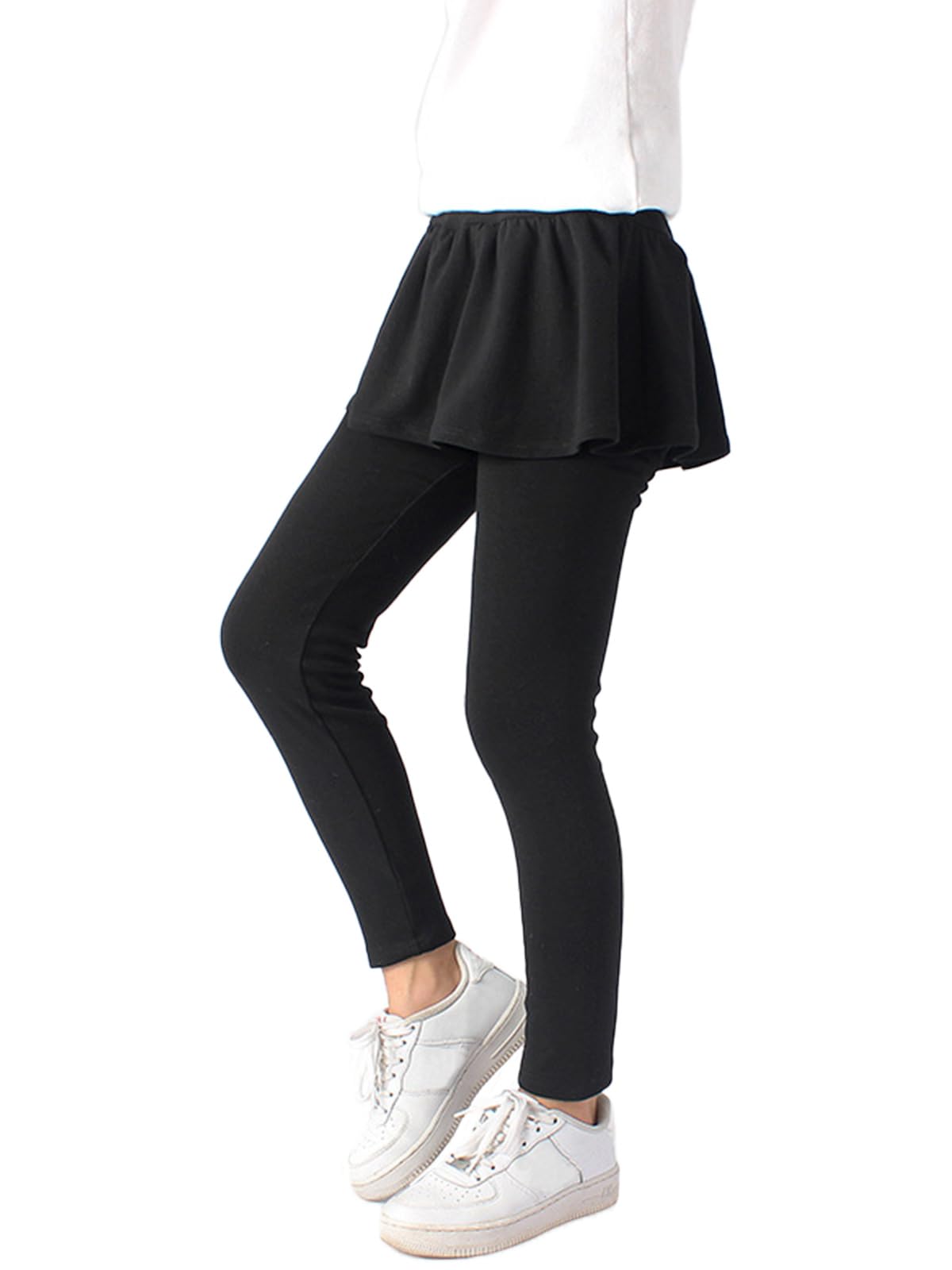 LOLANTA Leggings para Niñas, Leggings de Algodón Elástico con Falda de Volantes, Falda Pantalón Informal para Niños de 5 a 12 años