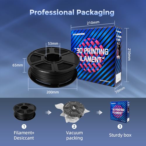 Image of FLASHFORGE Carbon Fiber PLA Filament 1.75mm, Carbon Fiber Reinforced PLA 3D Printer Filament, 1KG Spool Dimensional Accuracy + /- 0.02mm, High Strength & High Abrasion-Resistance (Black)