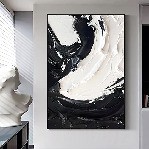 Black And White Abstract Painting White Textured Poster Modern Black And White Pictures Minimalist Textured Wall Art Abstract Black Painting For Living Room Bedroom Office Wall Decor 16X24In No Frame #TOP9