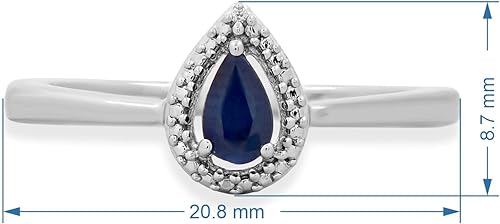 Miniatura 2 de Jewelili Anillo de compromiso de plata de ley de 0.197 x 0.118in con zafiro azul auténtico y diamante redondo blanco natural