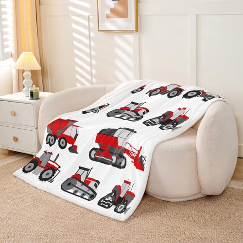 Image of Red Tractor Sherpa Blanket Heavy Equipment Fleece Throw Blanket Kids Boys Girls Harvester Tractor Plush Blanket Farm Equipment Fuzzy Blanket for Sofa Bed Couch,40x50 Inches