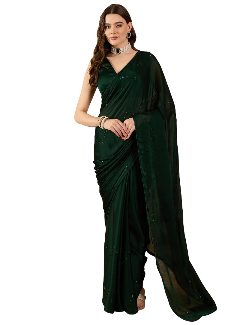 Green Solid embellished saree with embellished border with Blouse piece-image-28