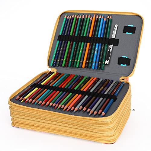 Image of Vomgomfom 252 Slots Pencil Case 5-Layer PU Leather, Handle, Yellow Rose