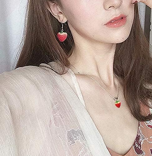 Strawberry Necklace and Earrings Set,3D Simulated Red Strawberry Necklace Strawberry Earrings Sets for Women - Image 2
