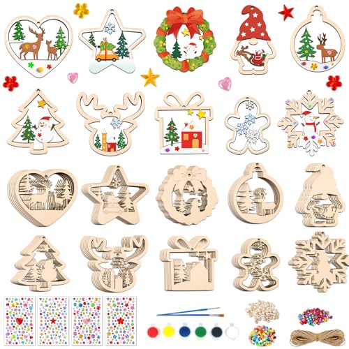 Happirra Weihnachten Bastelset Kinder DIY Holzanhänger 60 Stück mit...