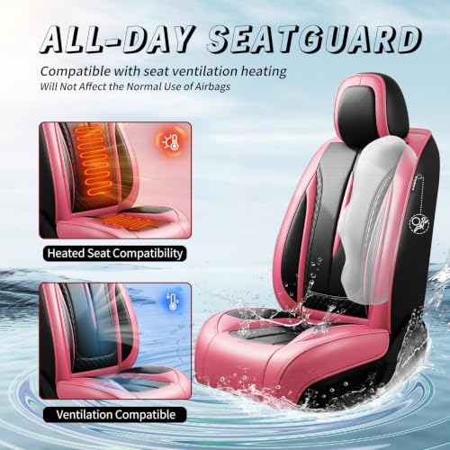 Image of Fit Trailblazer Car Seat Covers for Chevrolet /Chevy Trailblazer 2021-2026 - Premium Breathable Leather,Airbag Compatible,Waterproof All-Weather Seat Cushion Protector, 2 Front Seat Pink&Black