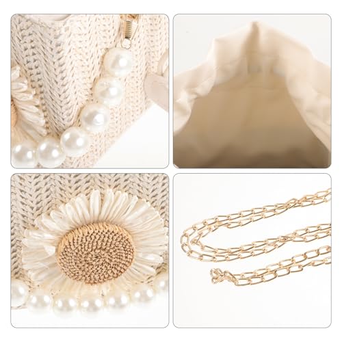 Straw Pearl Crossbody Bag Straw Drawstring Purse Rattan Bucket Bag With Pearls Chain Shoulder Purse Beach For Women Lady3