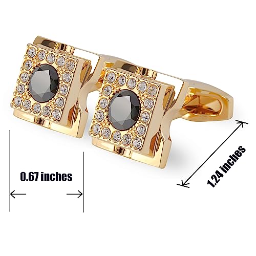 Sogee 18K Gold Plated Black Crystal Cufflinks for Men Square Elegant Mens Cuff Links for Business Wedding Party Unique Gift2
