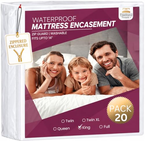 Threads+ 20 Pack King Mattress Encasement, 78"x80", Waterproof & Breathable, 110 GSM Soft Jersey Knit with TPU Layer, Zippered 6-Sided Bed Cover, Dust & Spill Proof Brand: Threads Plus