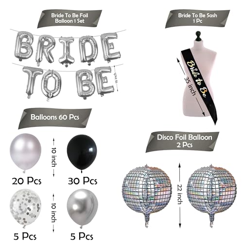 Image of Party Propz | Bridal Decor Kit | 64 Pcs | Shimmering Foil Balloon & Sash | Metallic Finish | Bride To Be Decoration, Party Decorations Items, Bridal Shower Decorations | Multicolor | Easy Setup