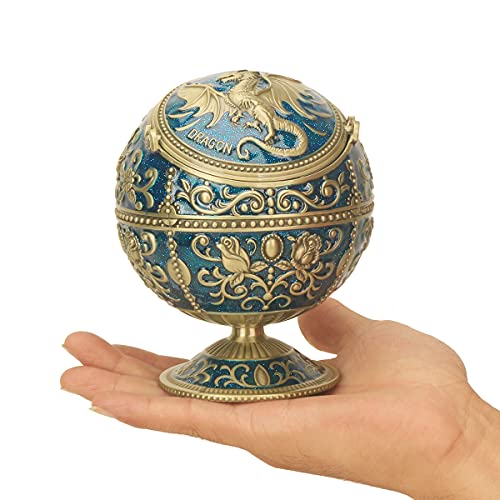 K Cool Pterosaur Windproof Ashtray With Flip Lid For Cigarette Metal Portable Smoking Tobacco Ashtray Indoor Outdoor, Handicrafts Rose Pattern Classy Gift For Women Men(Transparent Blue-Bronze) #TOP5