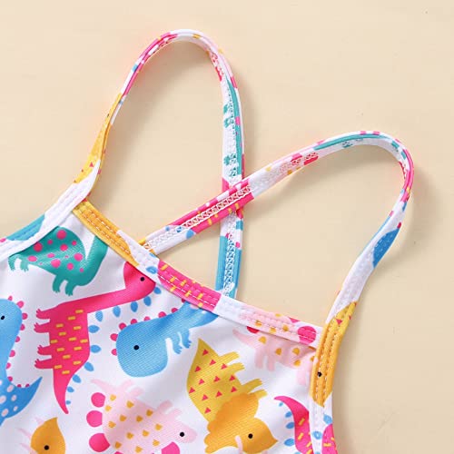 Girls 2 Piece Swimsuit Summer Toddler Girls Bowknot Cartoon Dinosaur Prints Two Piece Swimwear Swimsuit (White, 2 Years)4
