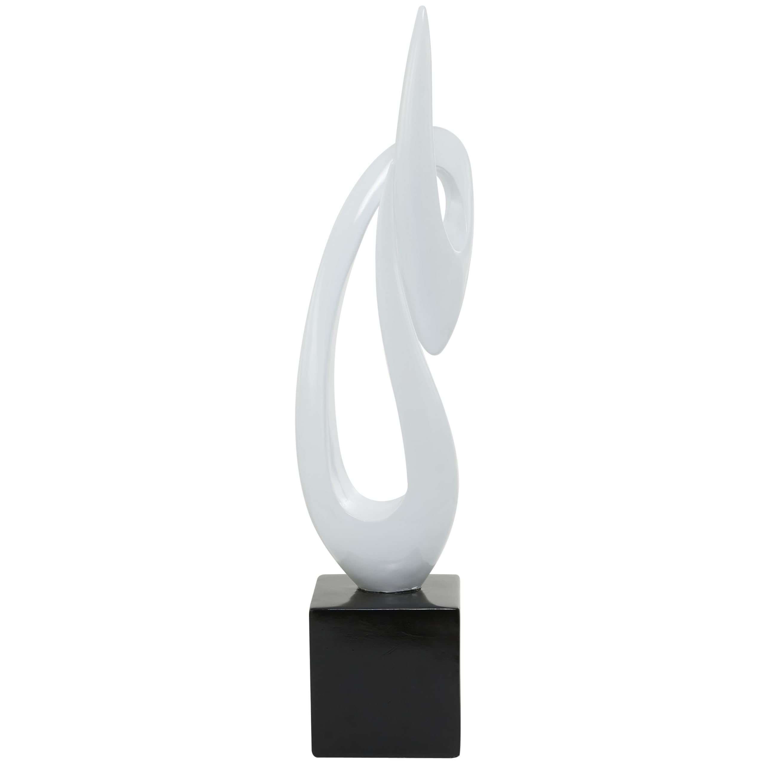 Deco 79 Polystone Abstract Decorative Sculpture Swirl Home Decor Statue with Black Base, Accent Figurine 8" x 8" x 40", White