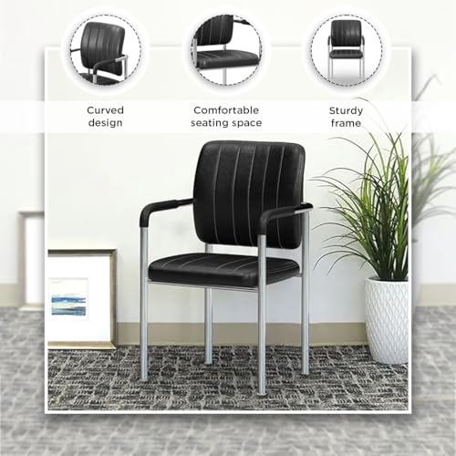Image of Royaloak Storm Visitor Chair | Modern Black Leatherette Office Chair with Chrome Legs | Comfortable & Stylish for Home or Office Use