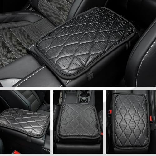 Image of Amiss Auto Center Console Pad, Universal Waterproof Car Armrest Seat Box Cover, Car Interior Accessories, Breathable Leather Auto Armrest Cover Protector for Most Vehicle, SUV, Truck, Car (Black)