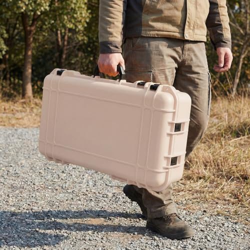 Image of Relaxweex 1 Pcs Waterproof Hard Case with DIY Customizable Foam Insert Portable Protective Case with Knife for Camera Drones Equipments Tools Test Instruments(Tan,22.4 x 16.1 x 10.2 Inch)