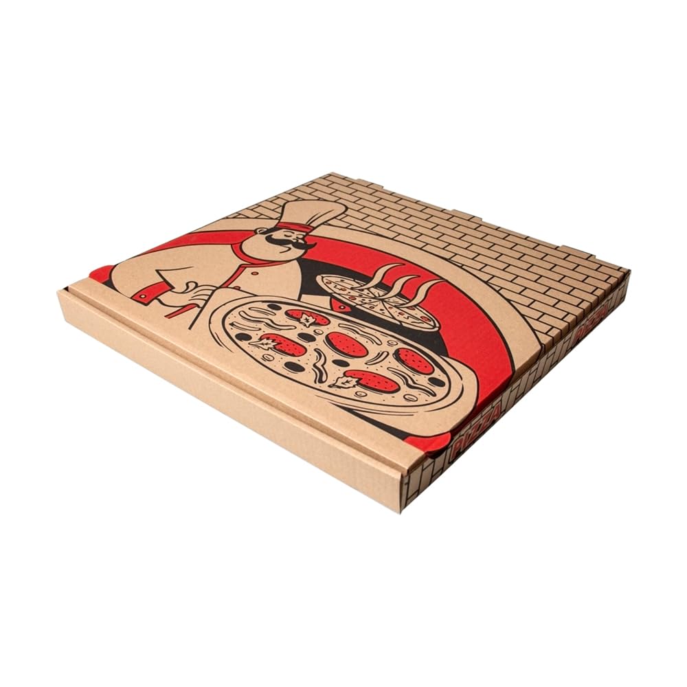 Paxit - Pizza Box 50 Stück, Pizzabox 350x350x40 mm Bedruckte, Pizzakarton 3-Lagig, Pizza Karton Grammatur: 395 g/m2, Pizza Transportbox Gestanzt, Pizzaschachtel Welle B, Pizza Aufbewahrungsbox