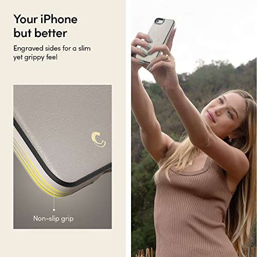 Image of Spigen Cyrill Leather Brick | iPhone SE /8 /7 Case | Beige iPhone SE /8 /7 Back Cover | Faux Leather+TPU+PC - Taupe